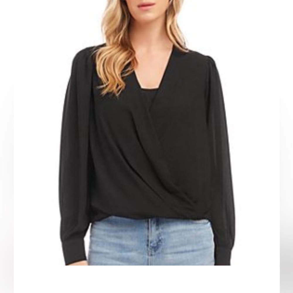 Pleione Black Wrap Blouse